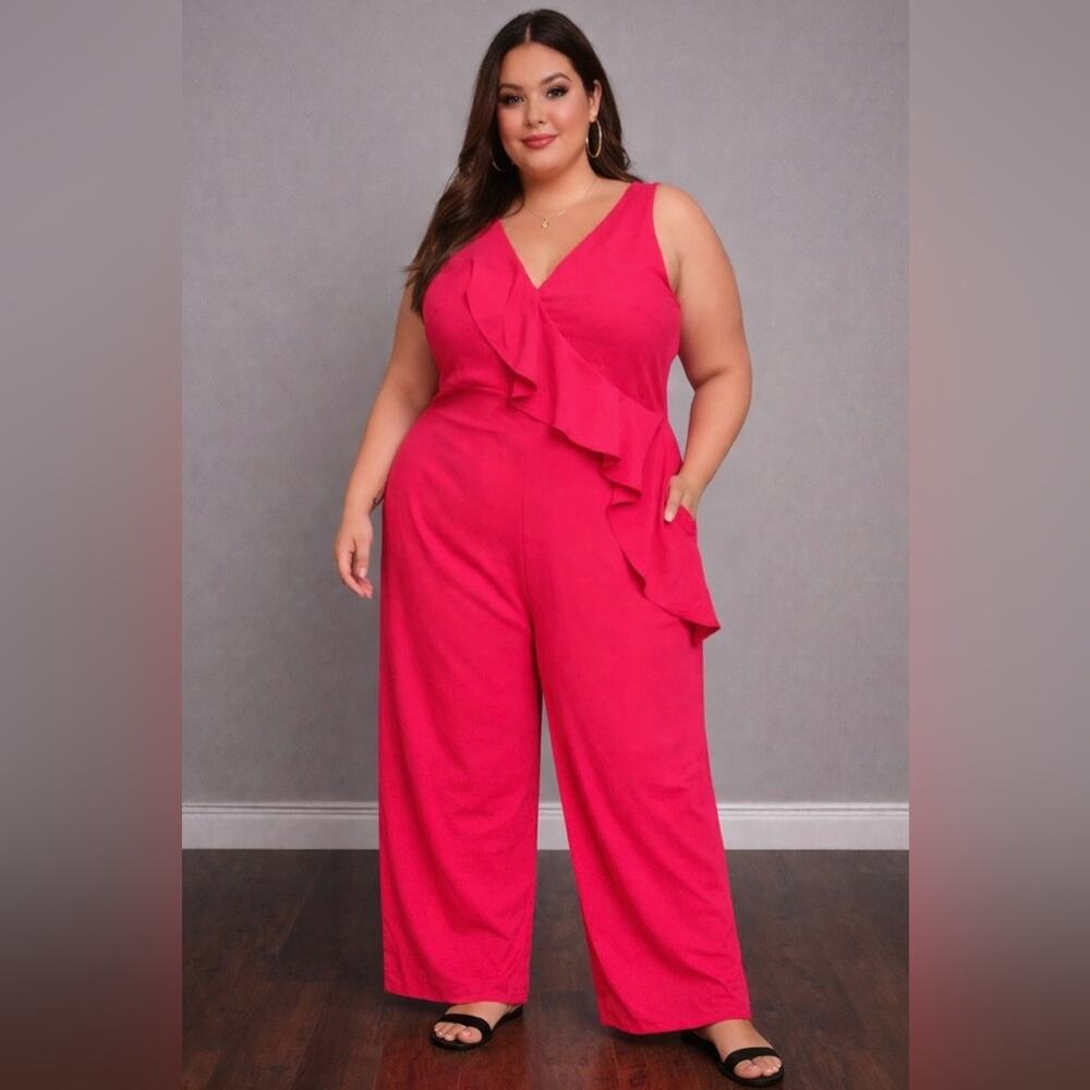 wide leg jumpsuit women 3XLarge business date night fiery red plus size clothes